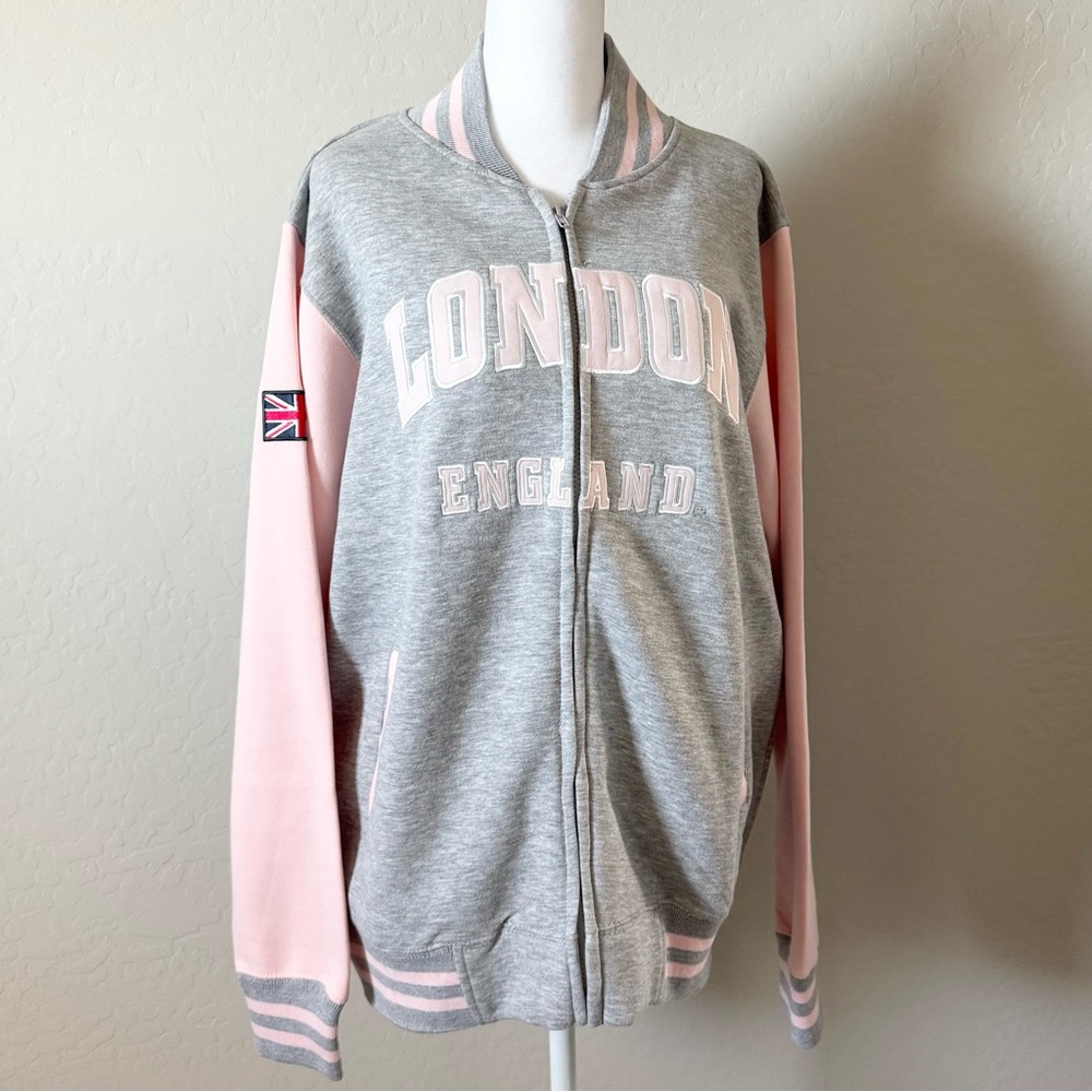 GWCC Pink Grey London England Baseball Zipper Jacket